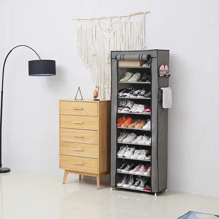 Schuhregal, Schuhschrank Schmal, Garderobe mit Schuhschrank, Stoffschrank Regal mit 9 Einlegeböden,