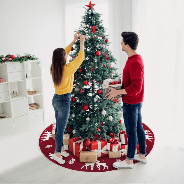 LOMOHOO Weihnachtsbaum-Rock 90mc gestrickt 3D-Elch-Weihnachtsbaum-Unterlage,Rustikaler roter Baumroc