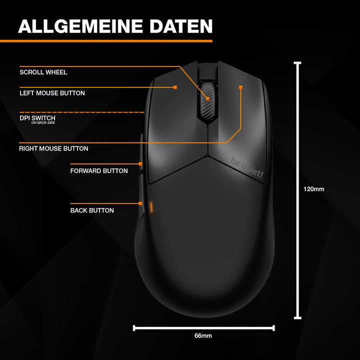 be quiet! Dark Perk Ergo PC Gaming Maus, 55 g leicht, extrem Lange Akkulaufzeit, 8.000 Hz Abtastrate