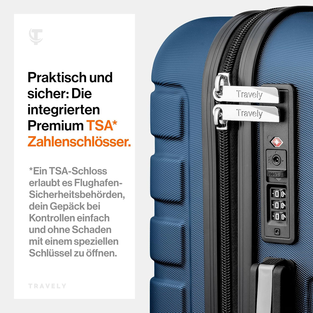 Travely Premium Koffer Set: 28", 24" & Handgepäck Koffer in einem Set. Mehr als 250L Volumen zusamme