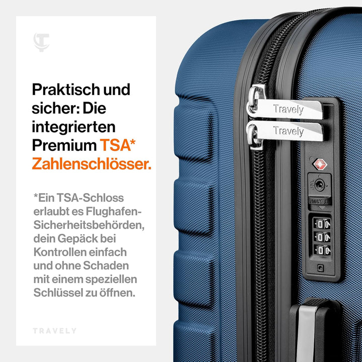 Travely Premium Koffer Set: 28", 24" & Handgepäck Koffer in einem Set. Mehr als 250L Volumen zusamme