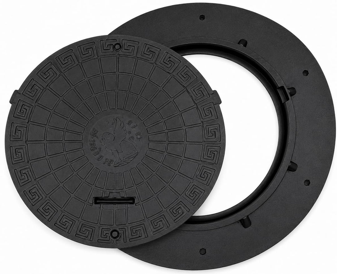BABYLONPLAST Schachtabdeckung Ø 1100 mm, Schachtdeckel DN1100/600, 10 kN - Hochbelastbarer Kunststof