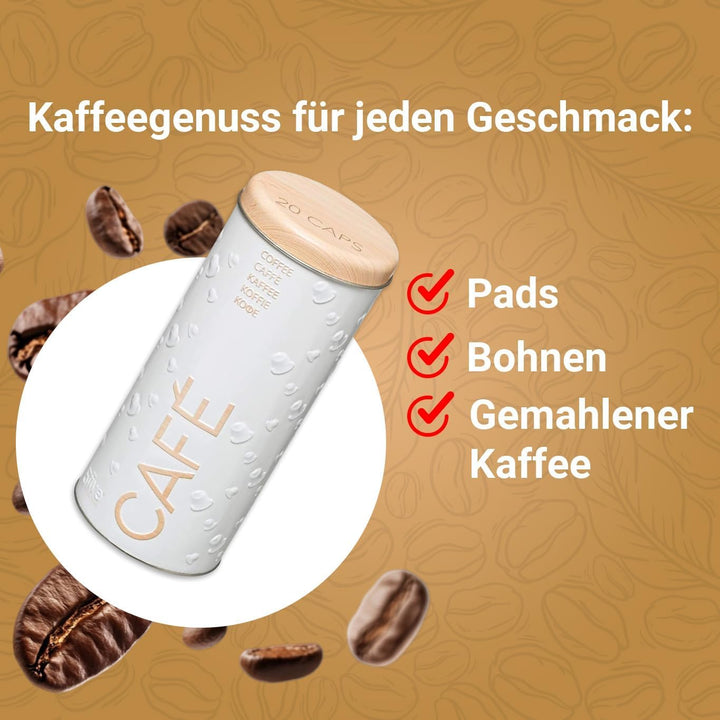 1X kaffeepads, Metalldose für Kaffeepads, Kaffeespender Paddose, Kaffeebox Pads (Weiss, 18 x 8 x 8 c