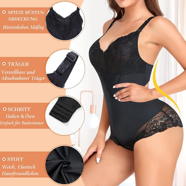Shapewear Damen Body Shaper Bauchweg S Schwarz-Spitze, S Schwarz-Spitze
