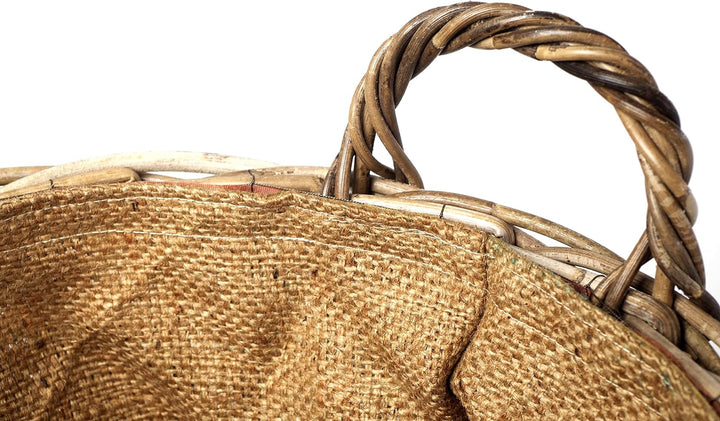 Kobolo Holztrage Holzkorb für Kaminholz Kaminholzkorb - rund, grau - Rattan - 2er Set