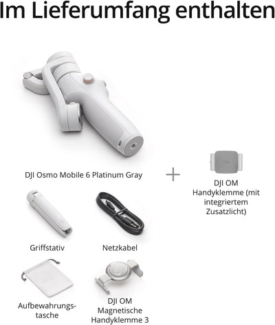 DJI Osmo Mobile 6 Fill Light Combo, 3-Achsen-Handy-Gimbal, integr. Verlängerungsstab, tragbar & falt