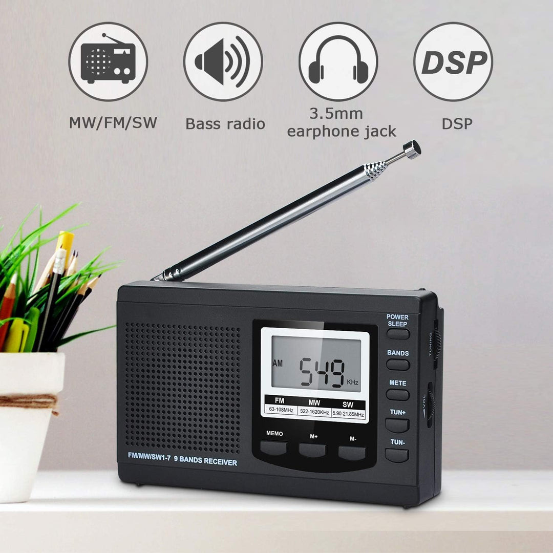Songway Vollband AM/FM/SW DSP Radio Stereo Lautsprecher LCD Display Wecker Sleep Timer Pocket Radio