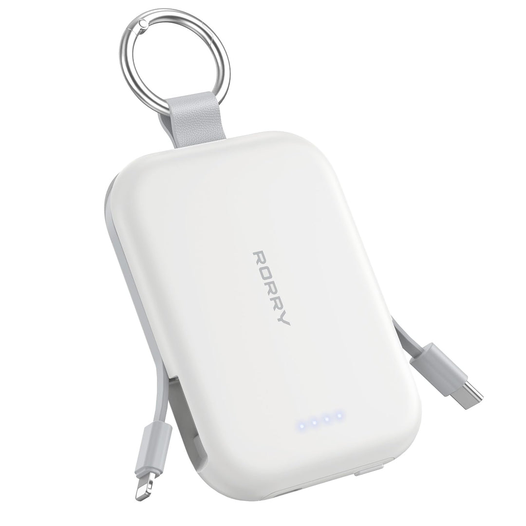 RORRY CharmGo 5000mAh Powerbank, Portable Charger mit integrierten Kabeln und Schlüsselanhänger, Tra