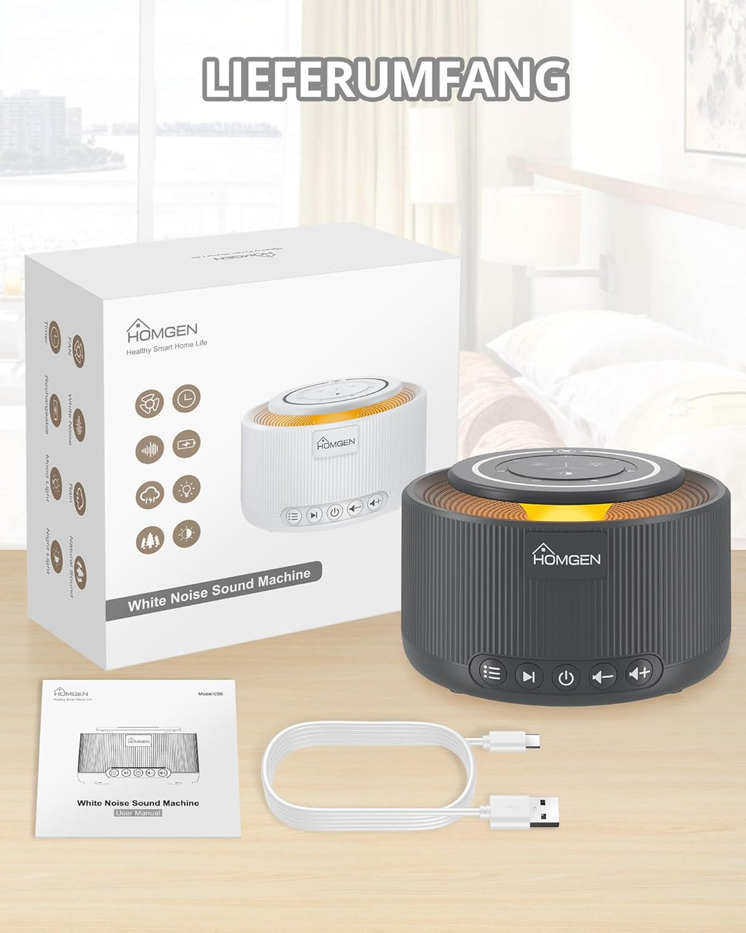 HOMGEN White Noise Machine Weisses Rauschen Maschine Einschlafhilfe Baby Erwachsene 30 Klänge & 30 S