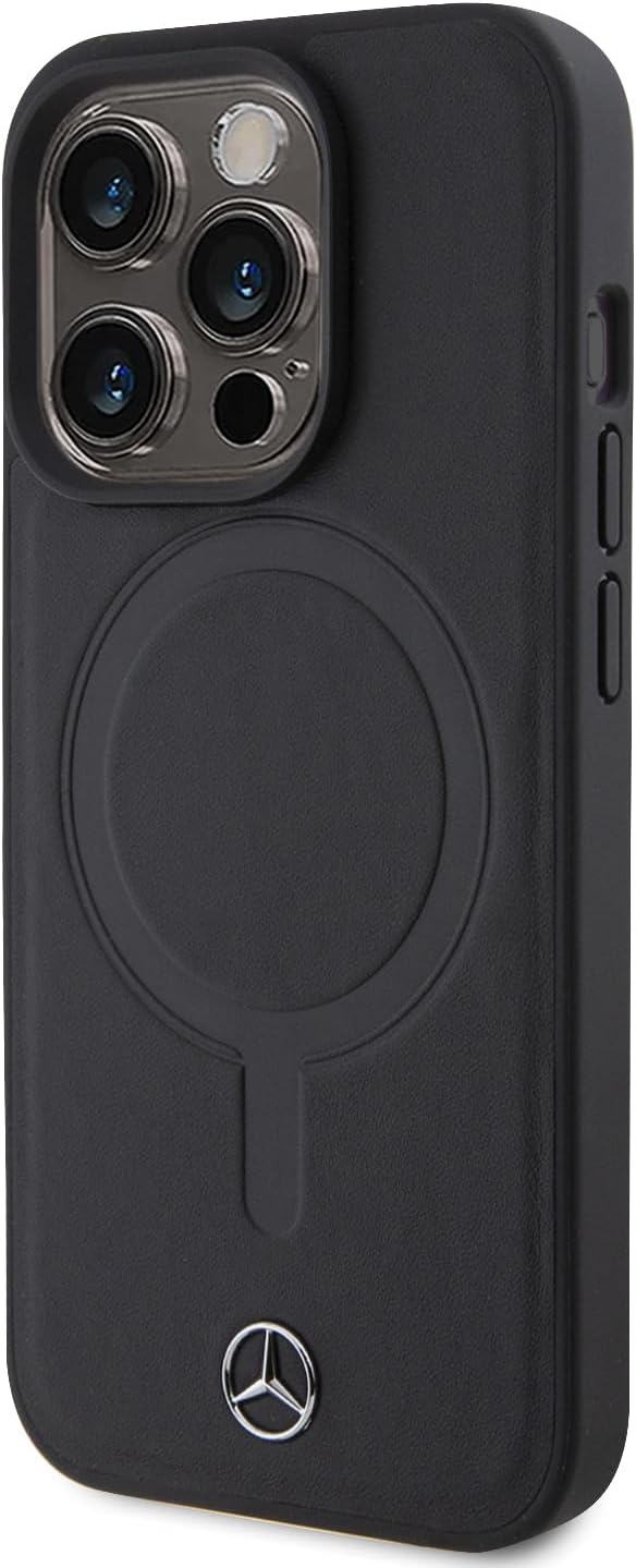 CG MOBILE Mercedes-Benz Handyhülle kompatibel mit Magsafe und iPhone 15 Pro in Schwarz, Echtleder-Sc