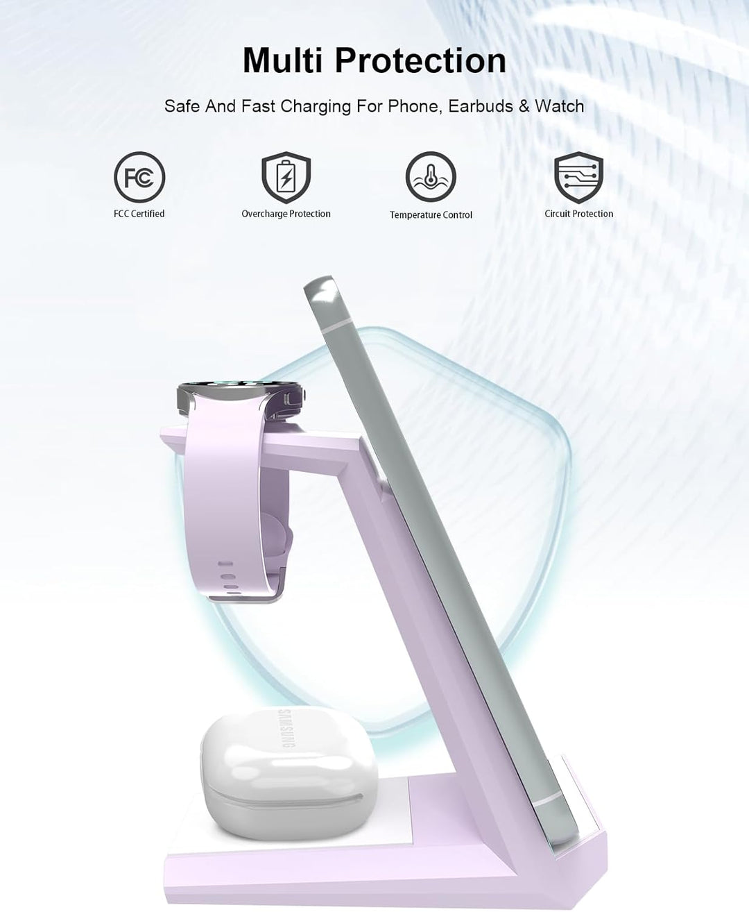 NANAMI Induktive Ladestation für Samsung Wireless Charger 3 in 1 Ladestation Kompatibel für Galaxy W