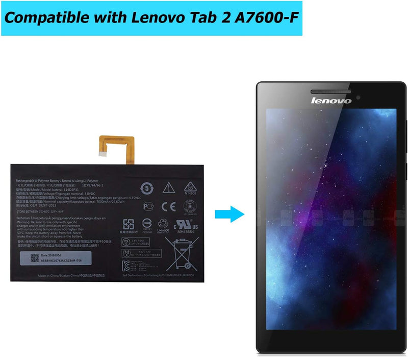 Vvsialeek L14D2P31 Ersatz Akku Kompatibel Für Lenovo Tab 2 A10-70 Tab 2 A10-70F with Toolkit