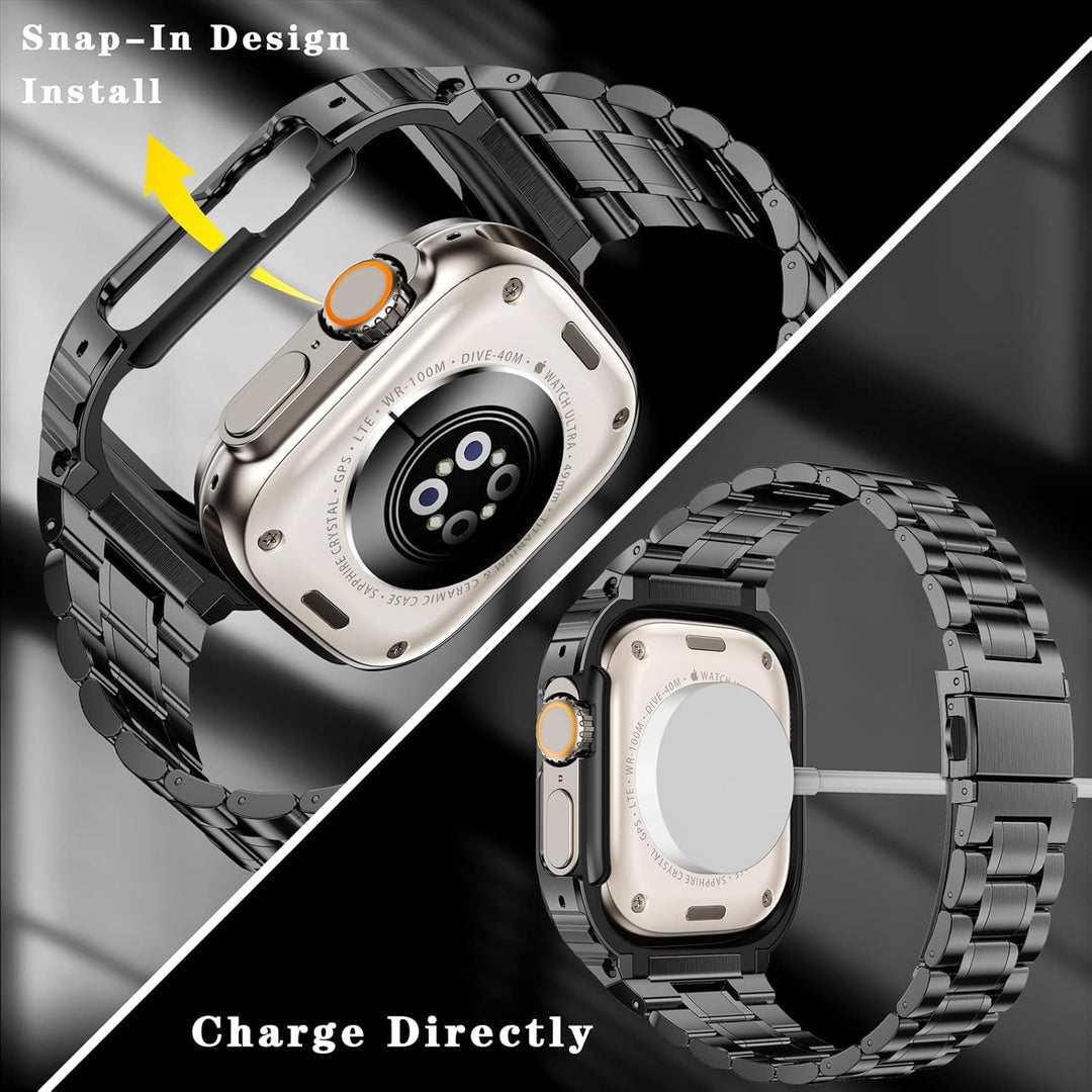 MioHHR Metallbänder mit Gehäuse kompatibel für Apple Watch Band 49 mm, stossfestes Edelstahlgehäuse