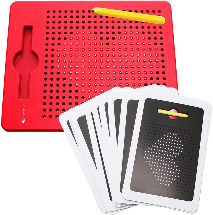 Spiel-Tafeln: 2er-Set magnetische Reise-Zeichentafeln, Stift & Vorlagen, rot & blau (Tafel, Murmeln)