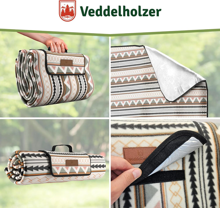 Veddelholzer 200 x 200 cm Boho Picknickdecke wasserdicht, sandfeste Stranddecke XXL isoliert & gepol