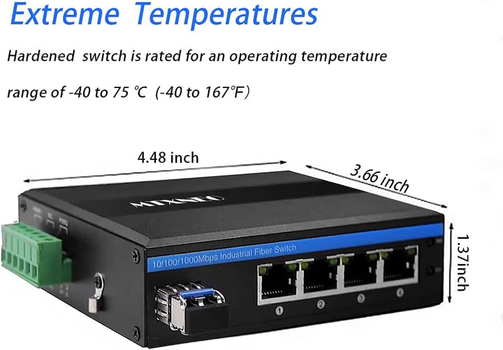 POE-Switch 4 Ports Gigabit-Industrial-Ethernet-Switch mit PoE 802.3at - 30 W/Port SingleMode Bis zu