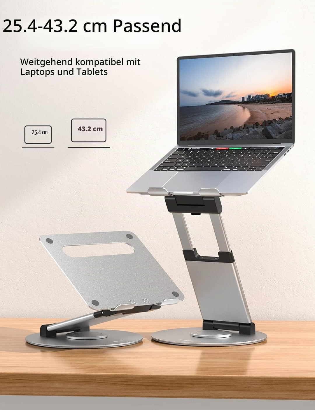 NULAXY Ausziehbare Laptop Ständer mit 360 Drehbarer Basis, Ergonomischer Laptopständer Höhenverstell