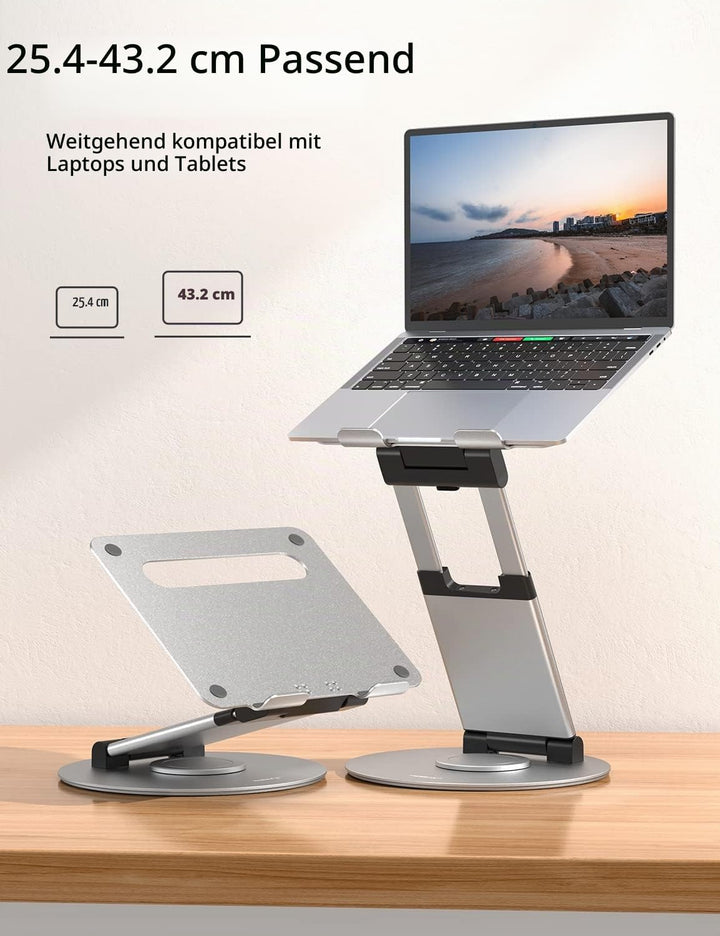NULAXY Ausziehbare Laptop Ständer mit 360 Drehbarer Basis, Ergonomischer Laptopständer Höhenverstell