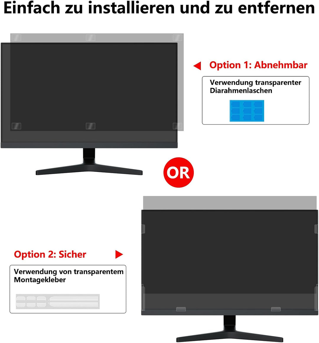 PYS Blickschutzfolie Monitor 28 zoll Sichtschutz für Monitor 16:9 | Anti-Blaulicht Blendfrei Abnehmb