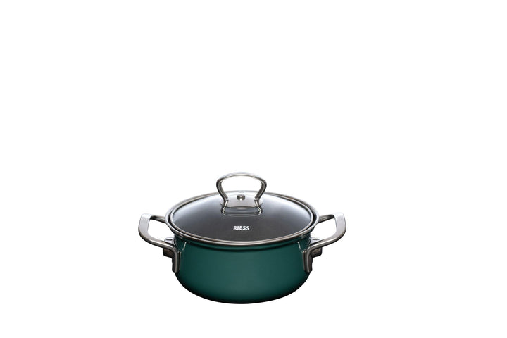 Riess, 657-007, Kasserolle mit Glasdeckel ø20cm, Teal, Emaille, Vol. (rec.): 2,0 Liter, Made in Öste