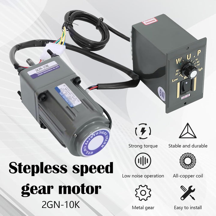 Getriebemotor Elektromotor, Wechselstrom 6W 220V Gear Motor 0-135 RPM (10K), 8 Nm, Stufenlos Einstel