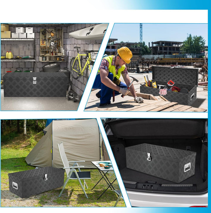 XMTECH 38L Aluminium Transportbox Aufbewahrungsbox Aluminiumkoffer Aluminiumbox Truckbox, Schwarz La