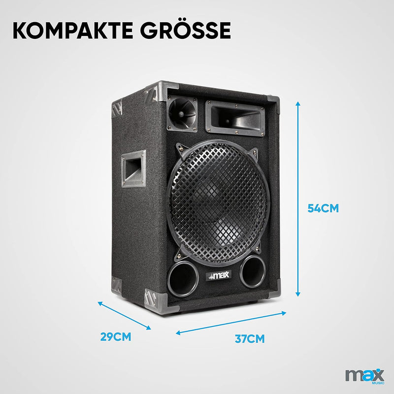 MAX MAX12 - Passive PA Lautsprecher, 700 Watt mit 12 Zoll Tieftöner, Partybox mit Griffe, Passive DJ