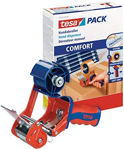 tesa Packband Handabroller, Modell "Comfort" für Rollen bis 66m x 50mm (Handabroller + 12 Rollen Ult