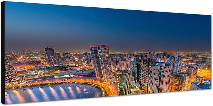 Paul Sinus Art Panoramabild auf Leinwand und Keilrahmen 150x50cm Stadt Skyline Strasse Lichtspuren W