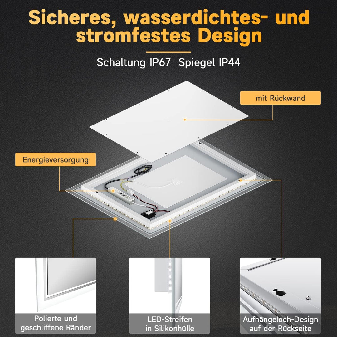 SONNI Badspiegel mit Beleuchtung 80x60 cm beschlagfrei Badezimmerspiegel mit Beleuchtung Lichtspiege
