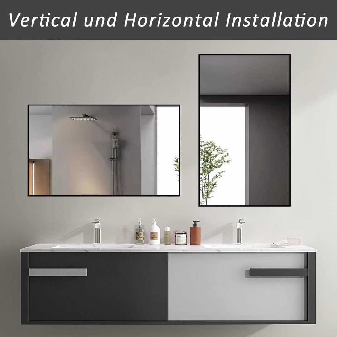 Boromal Spiegel Schwarz 120x70cm Rechteckiger Wandspiegel mit Aluminiumrahmen für Badezimmer 120L x