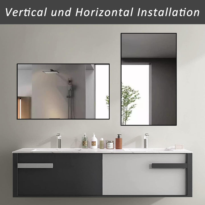 Boromal Spiegel Schwarz 120x70cm Rechteckiger Wandspiegel mit Aluminiumrahmen für Badezimmer 120L x