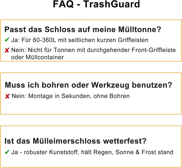 Mülleimerschloss TrashGuard – abschliessbar & ohne Bohren montierbar – schützt vor Fremdmüll & Tiere