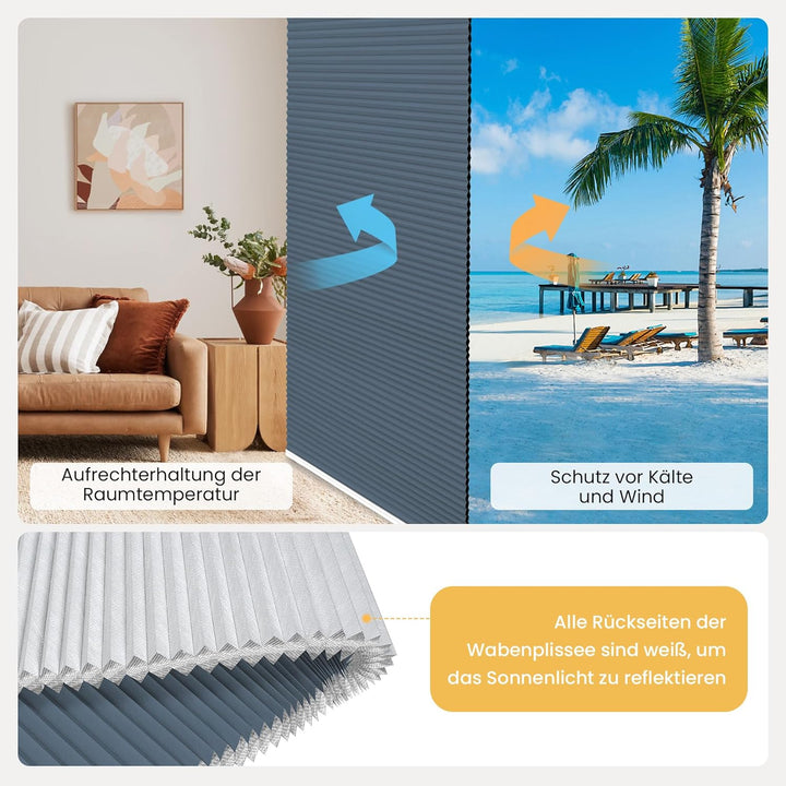 BelleMax Plissee Verdunklung Klemmfix Wabenplissee ohne Bohren Blau-Weiss 80x110cm(BxH), Thermo Verd