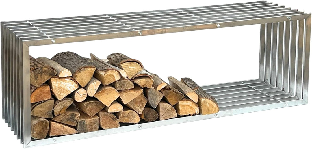 DanDiBo Kaminholzregal Innen Edelstahl Metall Kaminholzständer 96429 Brennholzregal 150 cm Holzkorb