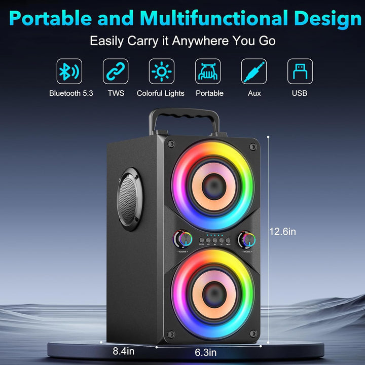 100W Tragbarer Bluetooth-Lautsprecher mit Subwoofer & LED-Licht - Leistungsstarke Boombox mit kraftv