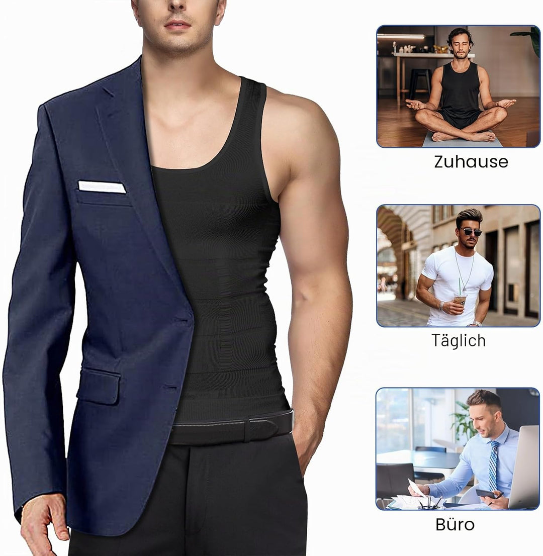 Odoland Unterhemden Herren Shapewear 3er Pack Tank Top Compression Shirt Kompressionsshirt Bauchweg