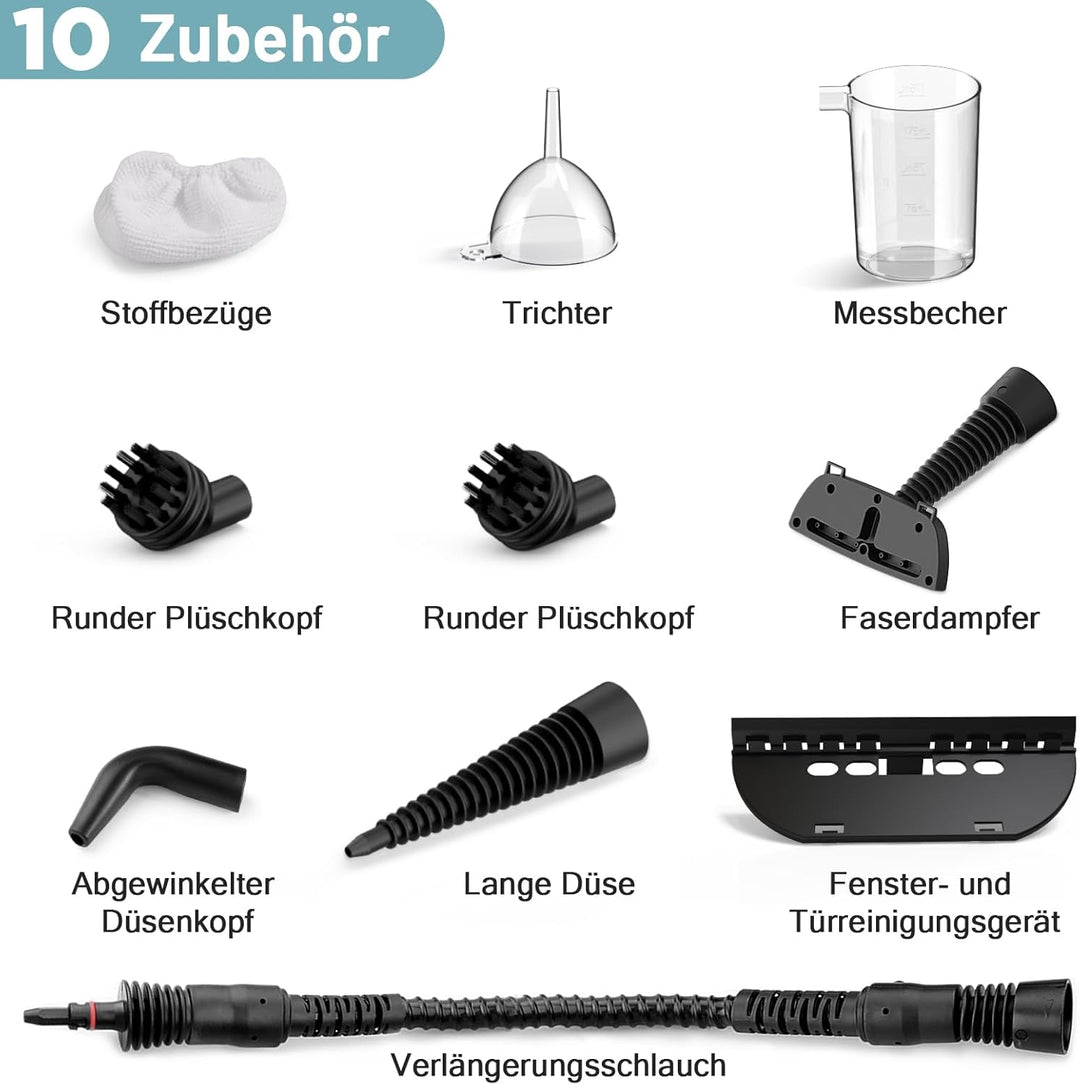 Dampfreiniger Handgerät, 3.2Bar Steam Cleaner mit 10 Zubehör | ˙Handdampfreiniger| 123°C Heissdampf