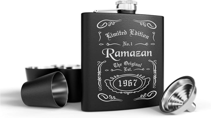 Personalisierter Flachmann Set Mit Gravur - Geschenkidee für Hochzeit und Männer - Edelstahl Flachma