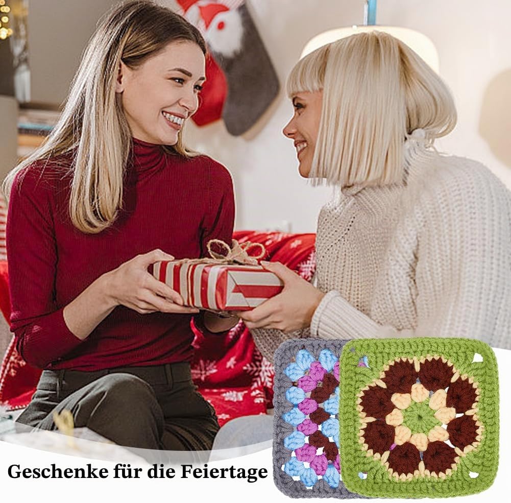 ORIGACH 6 in 1 Granny Square Häkelset Für Anfänger, DIY Starter Häkelset Für Erwachsene Mit Häkelblo