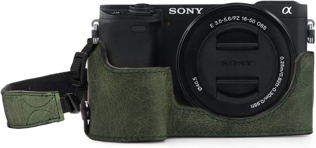 MegaGear MG1644 Ever Ready Kameratasche aus Echtleder, kompatibel mit Sony Alpha A6100, A6400, Grün,