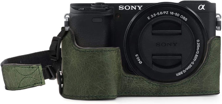 MegaGear MG1644 Ever Ready Kameratasche aus Echtleder, kompatibel mit Sony Alpha A6100, A6400, Grün,