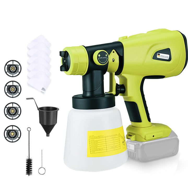 Farbsprühsystem Elektrisch für Ryobi 18V Akku, HVLP Aktualisiert Farbsprühgerät mit 4 Düsen, 3 Sprit