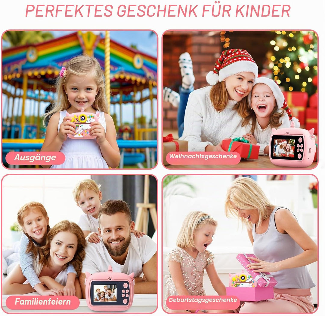 Sofortbildkamera Kinder, 2,4 Zoll Bildschirm 1080P HD Kinderkamera, mit 32GB Karte und 3 Rollen Foto