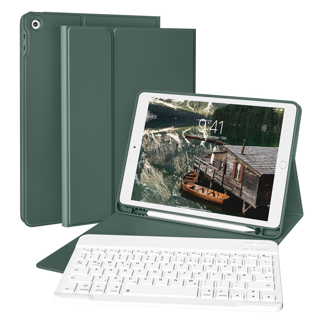 Tastatur Hülle für iPad 9./ 8./ 7.Gen (2021/2020/2019) mit Stifthalter, Soft TPU Schutzhülle, magnet