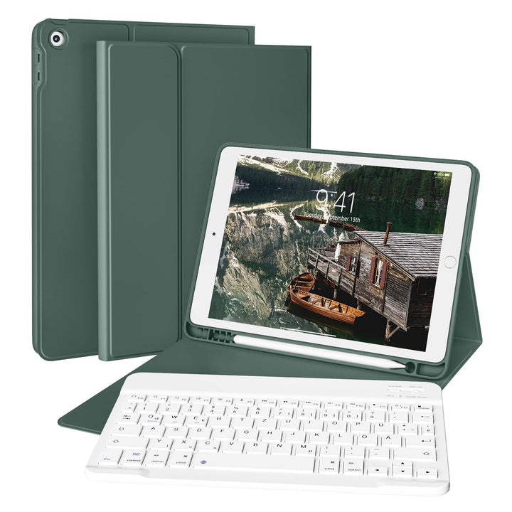 Tastatur Hülle für iPad 9./ 8./ 7.Gen (2021/2020/2019) mit Stifthalter, Soft TPU Schutzhülle, magnet
