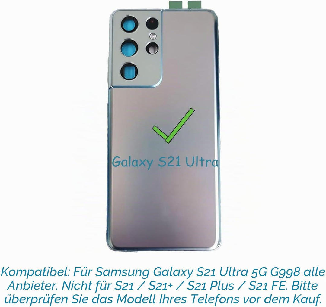 Galaxy S21 Ultra Rückglasabdeckung, Ersatz für Samsung Galaxy S21 Ultra 5G SM-G998B G998U G998U1 G99