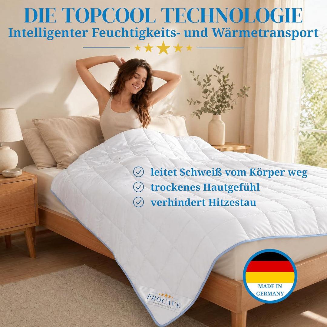 PROCAVE TopCool Qualitäts-Bettdecke für den Sommer 200x220cm, Soft-Komfort-Bettdecke, kochfeste Step