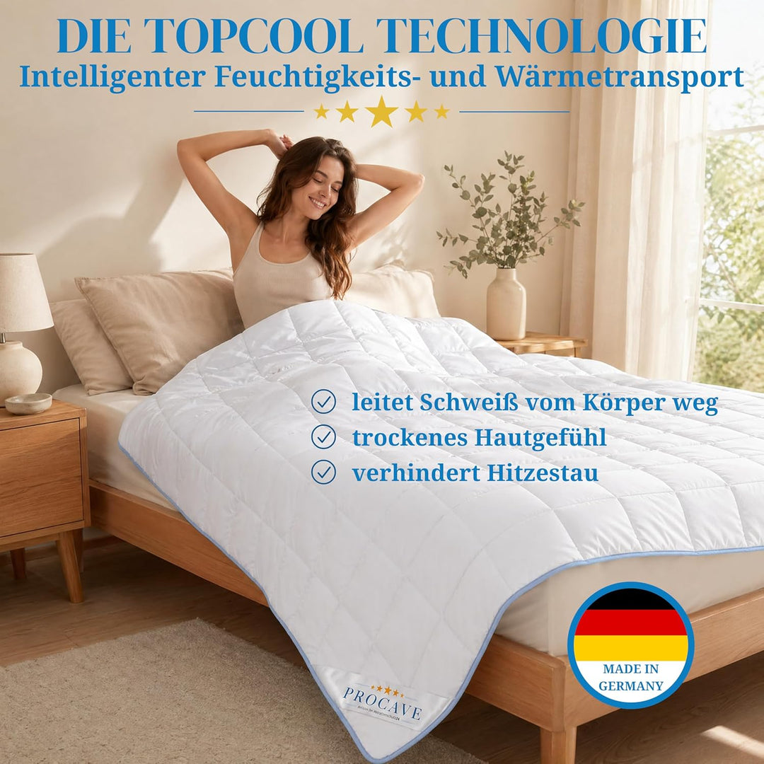 PROCAVE TopCool Qualitäts-Bettdecke für den Sommer 200x220cm, Soft-Komfort-Bettdecke, kochfeste Step