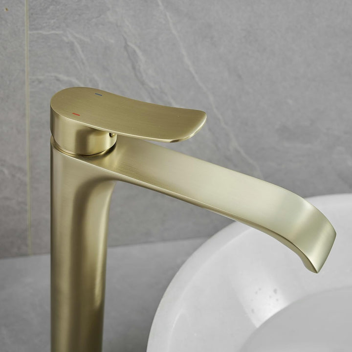 Gold Wasserhahn Bad Waschtischarmatur, Badarmatur Hoch Wasserfall Armatur für Waschbecken im Badezim